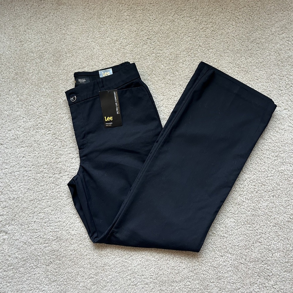 Lee Flex Motion Trouser Regular Fit Mid Rise Black Pants 32x32 Women Size 10 NWT